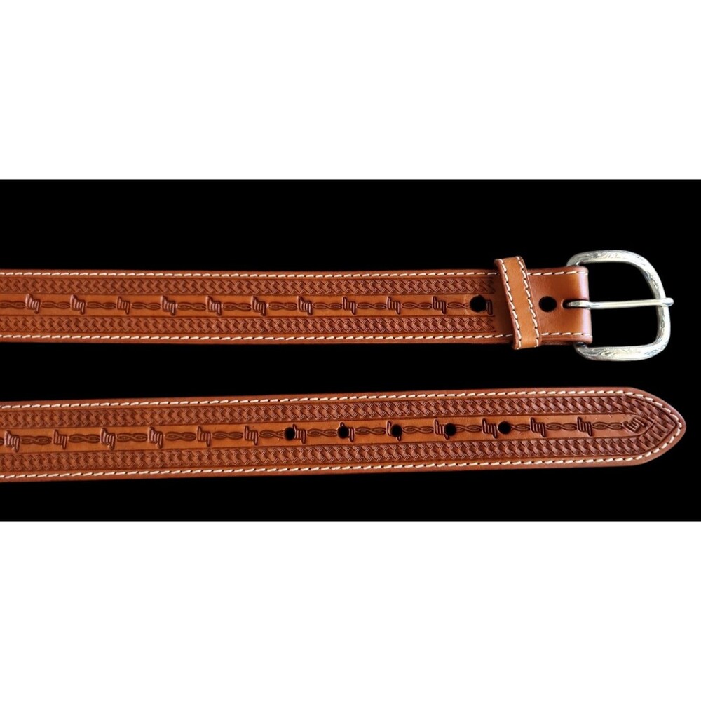 Ranger Belt Co WB3624 Western Belt Tooled Leather Saddle Tan Removable Buckle 34 - Picture 2 of 3